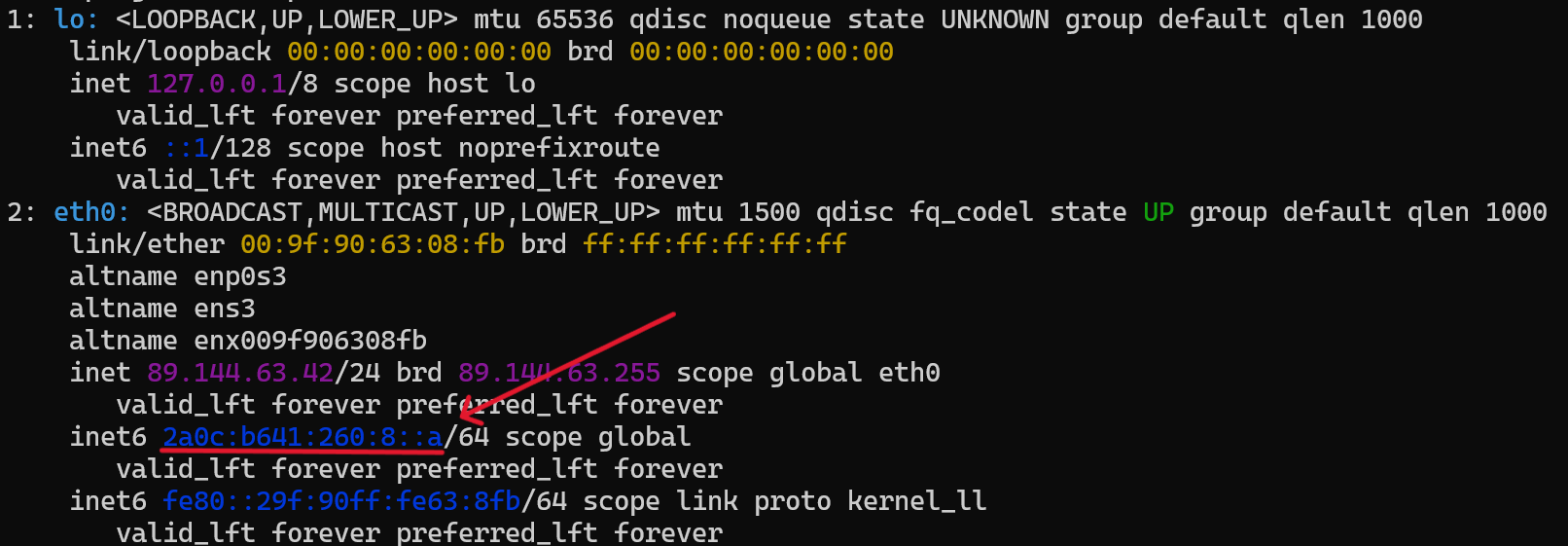 Show your IPv6 Adress via CLI IPV6 CLI)